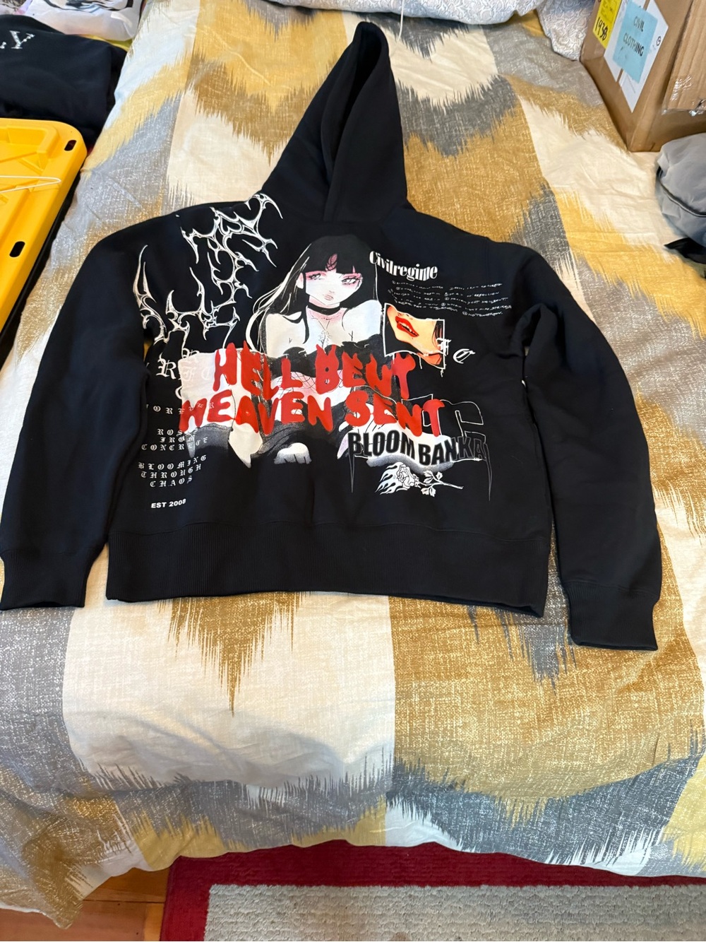 Civil Regime Bloom Bankai Temtress Black Hoodie with White Rose Size M